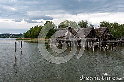 Lake dwellings at Lake Constance. Open-air archaeological museum presenting archaeological finds and replicas of pile-dwelling Stock Photo