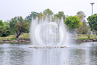 Lake fountain in the Royal flora garden Chiangmai, Thailand Stock Photo