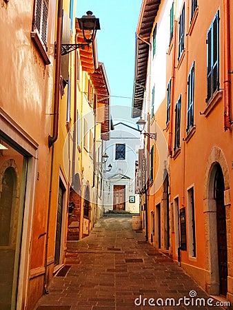 Lake garda italy italian side street traditional white church Editorial Stock Photo