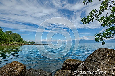 Lake Geneva seen from Preverenges, Vaud, Switzerland Stock Photo