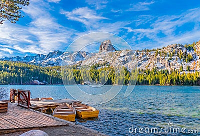 Lake George and Crystal Crag at Mammoth Lakes, CA Stock Photo