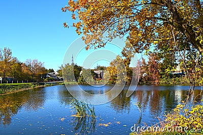 Lake and Golden autumn Stock Photo