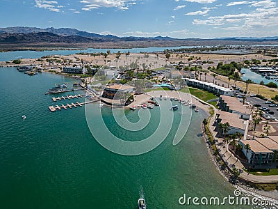 Lake Havasu City, drone image of the marina area Stock Photo