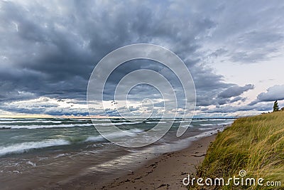 Lake Huron Beach at Sunset Stock Photo