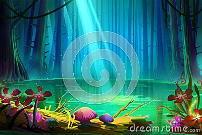 Lake inside the Deep Forest Stock Photo