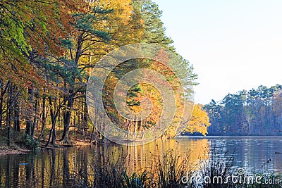 Lake Johnson in Raleigh, NC during fall season Stock Photo