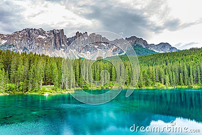 Lake Karersee Lago di Carezza, South Tyrol, Italy Stock Photo