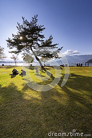 Lake Kawaguchi Lawn Square Park, Japan Editorial Stock Photo