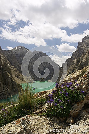 Lake Kelsu. Kyrgyzstan. View from rocks. Stock Photo