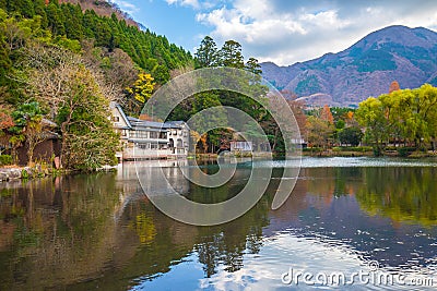 Lake Kinrin-ko in Yufuin, Oita, Japan Editorial Stock Photo