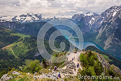 Lake Koenigssee Germany panorama view from Jenner Mountain Editorial Stock Photo