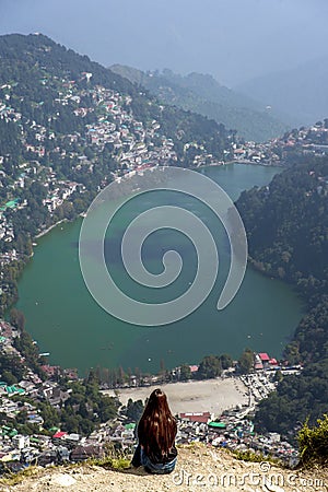The lake and the lady uttarakhand nainital India Stock Photo