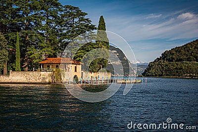 Lake lago Iseo, Italy. Isola di San Paolo island Stock Photo