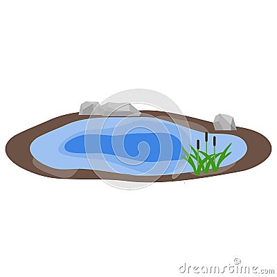 Lake, lake with rocks and reeds, water Cartoon Illustration