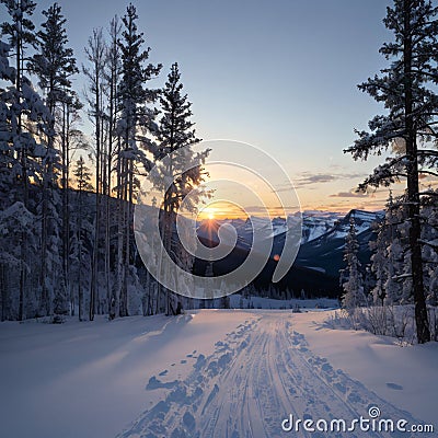 Lake Louise Banff Nationalpark in winter snow made with Generative AI Stock Photo