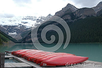 Lake Louise Canoe Dock Stock Photo