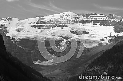 Lake Louise Mountains in Black and White Stock Photo