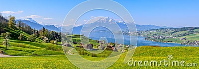 Lake Lucerne and Mount Pilatus in spring time, Switzerland Stock Photo