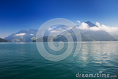 Lake Lucerne and Swiss mountains in Swiss Knife valley in Brunnen, Switzerland Stock Photo