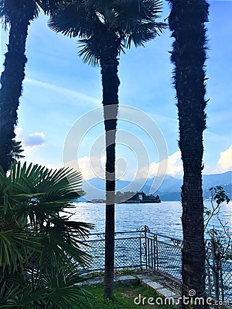 Lake Maggiore, Piedmont region, Italy. Splendid corner, trees and view Stock Photo