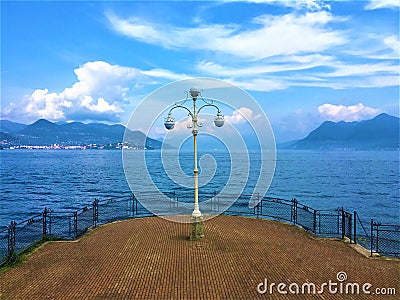 Lake Maggiore, Piedmont region, Italy. Street lamp, art, history and environment Stock Photo