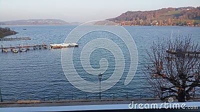Lake Mattsee horizon in Italy morning view Stock Photo