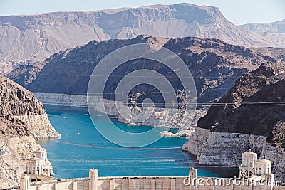 Lake Mead at Hoover Dam. The largest water reservoir in the US drops to a record low water level Editorial Stock Photo