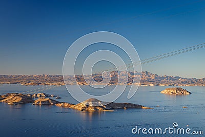 Lake Mead Lakeview Overlook - Hoover Dam Water reservoir with wonderful small rocky islands Stock Photo