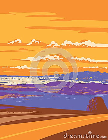 Lake Mead with Muddy Peak in Nevada and Arizona WPA Poster Art Vector Illustration
