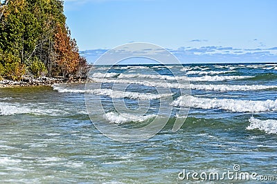 Lake Michigan Waves Rolling into Shoreline Stock Photo