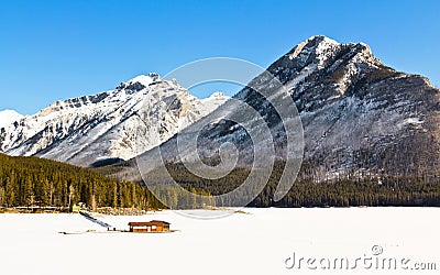 Lake Minnewanka in winter Stock Photo