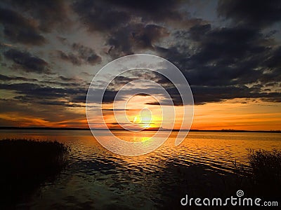 Rekyva lake during red sunset Stock Photo