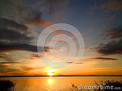 Rekyva lake during red sunset Stock Photo