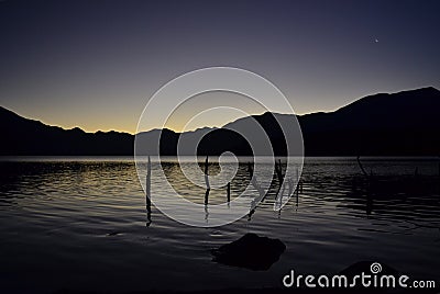 Sunset in Fjordland, New Zealand, lake Monowai Stock Photo