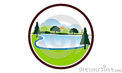 Lake Mountain tree Vector Illustration