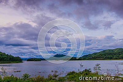 Lake in the mountains On a cloudy day Stock Photo