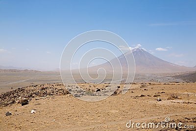 Lake Natron area landscape, Tanzania, Africa. Ol Doinyo Lengai volcano Stock Photo