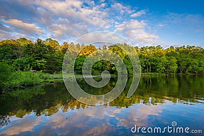 Lake Needwood at sunset, at Upper Rock Creek Park in Derwood, Maryland Stock Photo