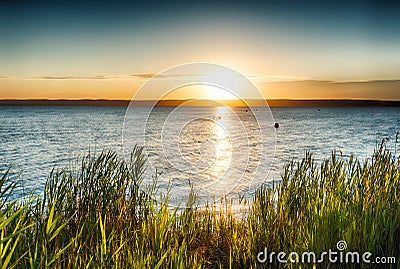 Lake Neusiedl sunset in Podersdorf Stock Photo