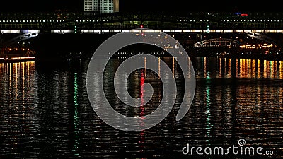 Lake at night with lights Stock Photo