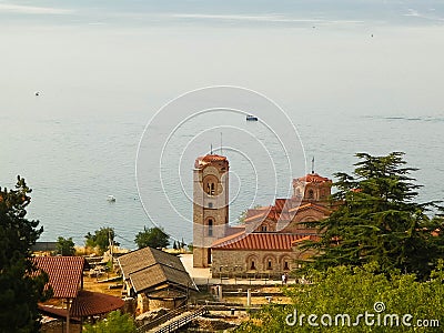 Lake Ochrid and Ochrid City Stock Photo