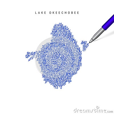 Lake Okeechobee sketch scribble map isolated on white background. Hand drawn vector map of Lake Okeechobee. Vector Illustration