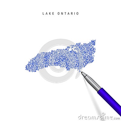 Lake Ontario, one of the Great Lakes sketch scribble map isolated on white. Hand drawn vector map of Lake Ontario. Vector Illustration
