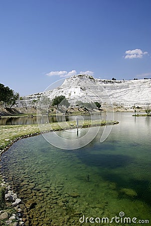 Lake in Pamukkale. Nature phenomenon. Turkey. Stock Photo