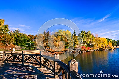 Lake and Park During Autumn Stock Photo