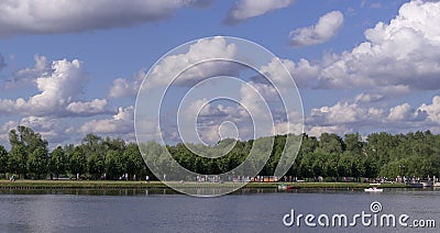 Lake in the park at sunny summer day. nature, seasons. Stock Photo