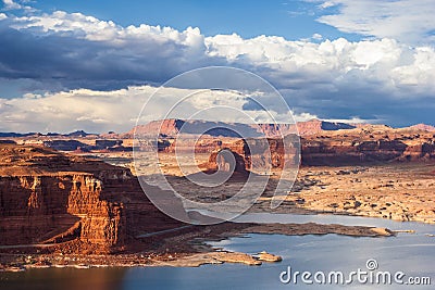 Lake Powell and Colorado River in Glen Canyon National Recreation Area during sunset Stock Photo