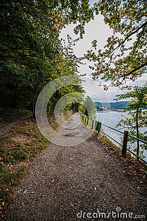 Lake Rursee in the Eifel nature park in western Germany Stock Photo