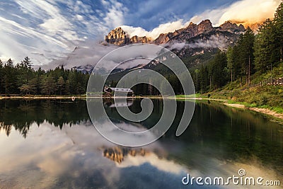 Lake San Vito di Cadore lake Mosigo in Boite valley in the dom Stock Photo