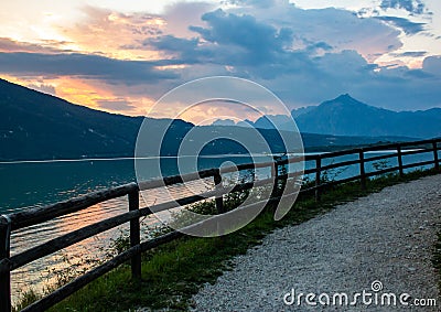 Lake Santa Croce is a natural lake whose basin was artificially expanded in the 1930s located in the province of Belluno, in th Stock Photo